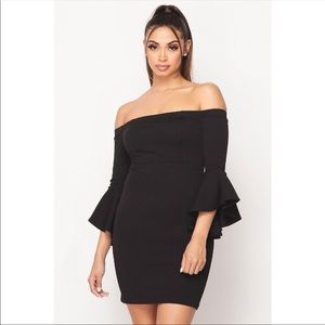 Teeze Me Ruffle Sleeve Off the Shoulder Dress Trumpet Sleeve
